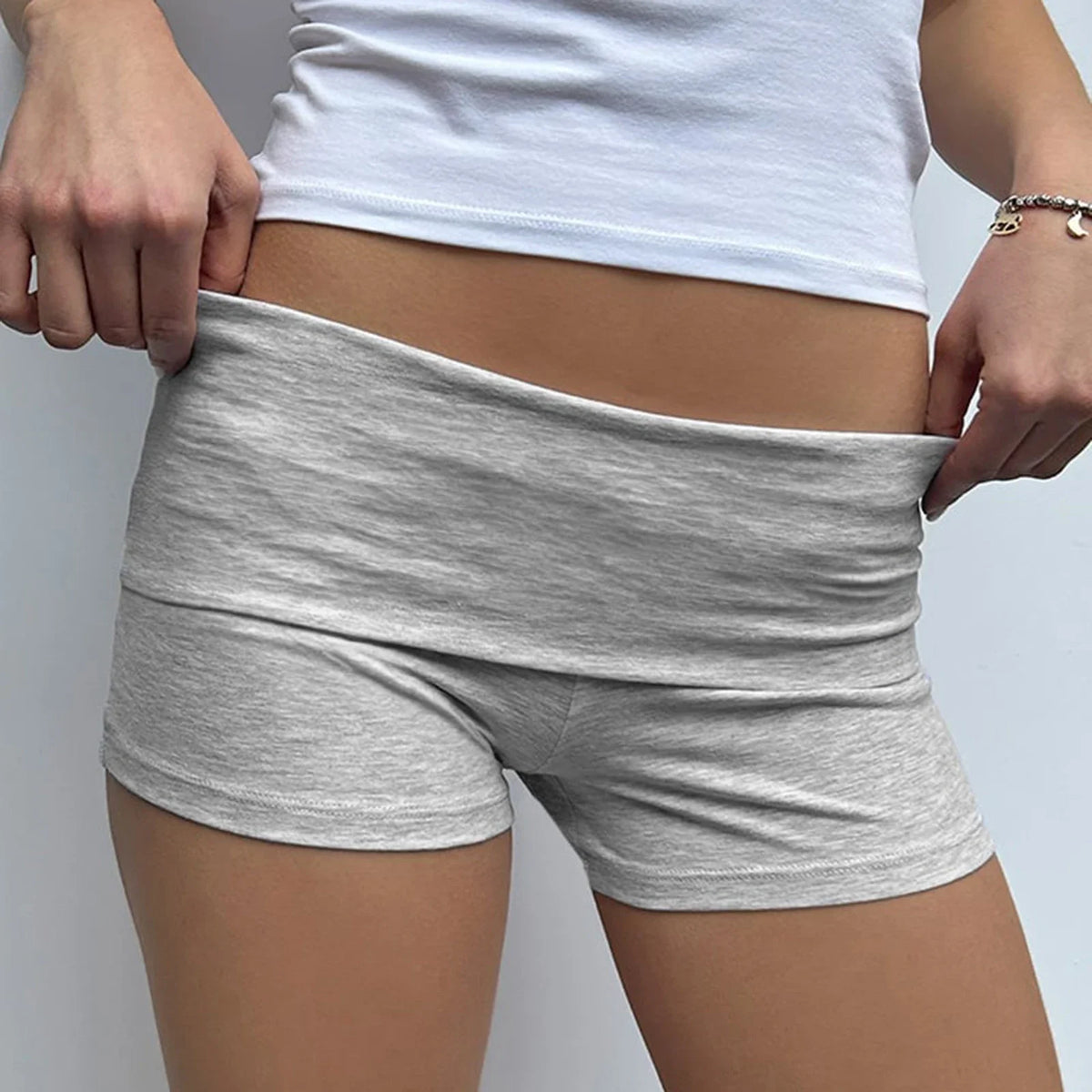Summer Slim Yoga Shorts Women Casual Solid Color Fold Over Low Waist Lounge Shorts - Matrix Studios