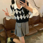 Autumn Fashion Female Vintage Plaid Sweater Vests Women's Tank Tops Knitted Crop Top Women Sleeveless Knitted Vest Waistcoat - Matrix Studios