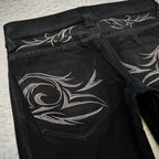 Vintage X Ray Waxing Tribal Embroidery Men's Flared Jeans Gothic High Street Unisex Punk Slim Fit Jeans Y2K Baggy Flared Jeans - Matrix Studios