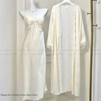New Female Long Robe Nightgown Set Sexy Lace Trim Sleepwear Suspender Nightdress Spring Summer Casual Satin Home Dress Bathrobe - Matrix-studios.com