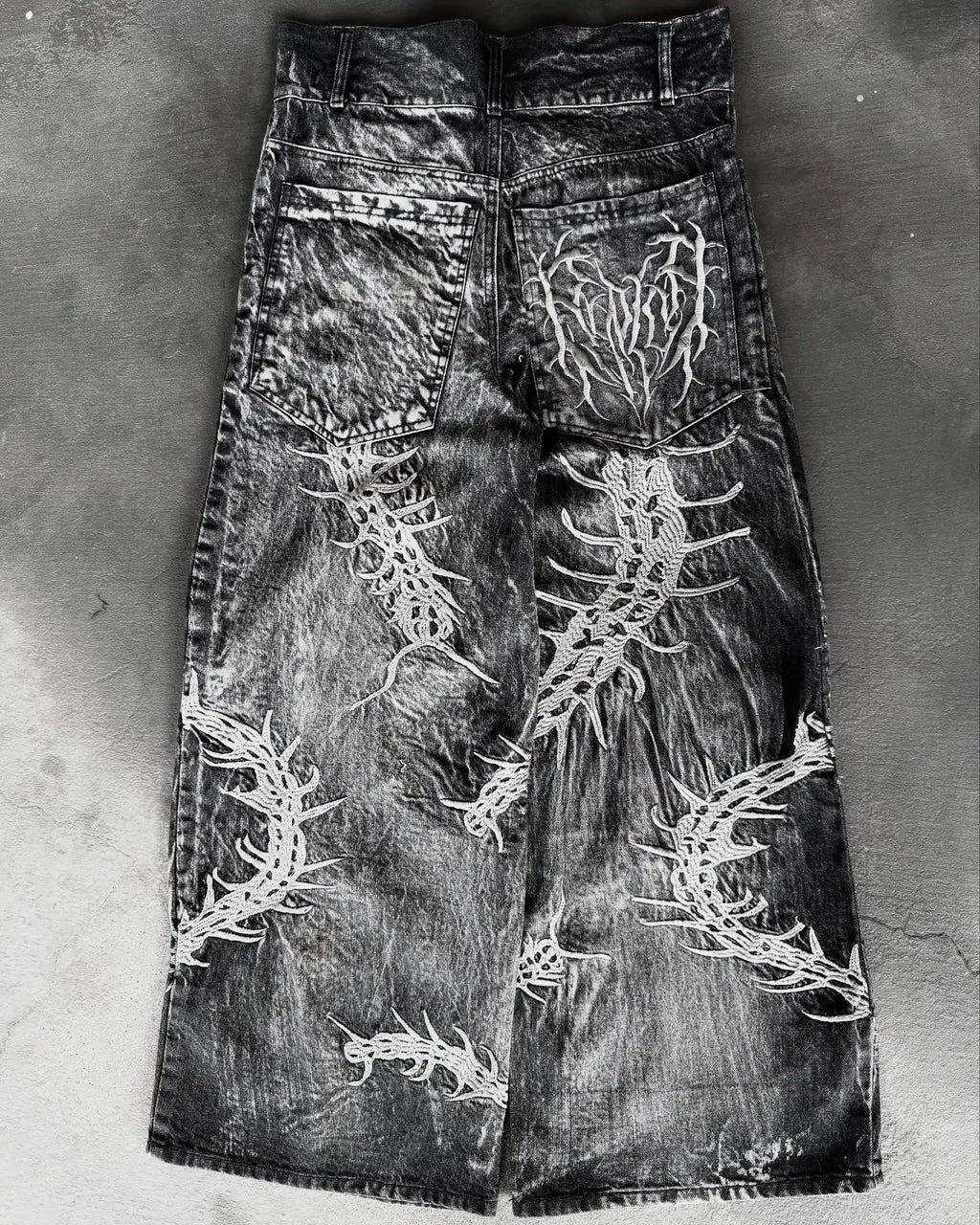 American Trend Retro Gothic Embroidery Graphics Washed Baggy Jeans Women's Y2K New Harajuku Hip-Hop Punk Rock Couple Street Wear - Matrix Studios
