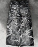 American Trend Retro Gothic Embroidery Graphics Washed Baggy Jeans Women's Y2K New Harajuku Hip-Hop Punk Rock Couple Street Wear - Matrix Studios