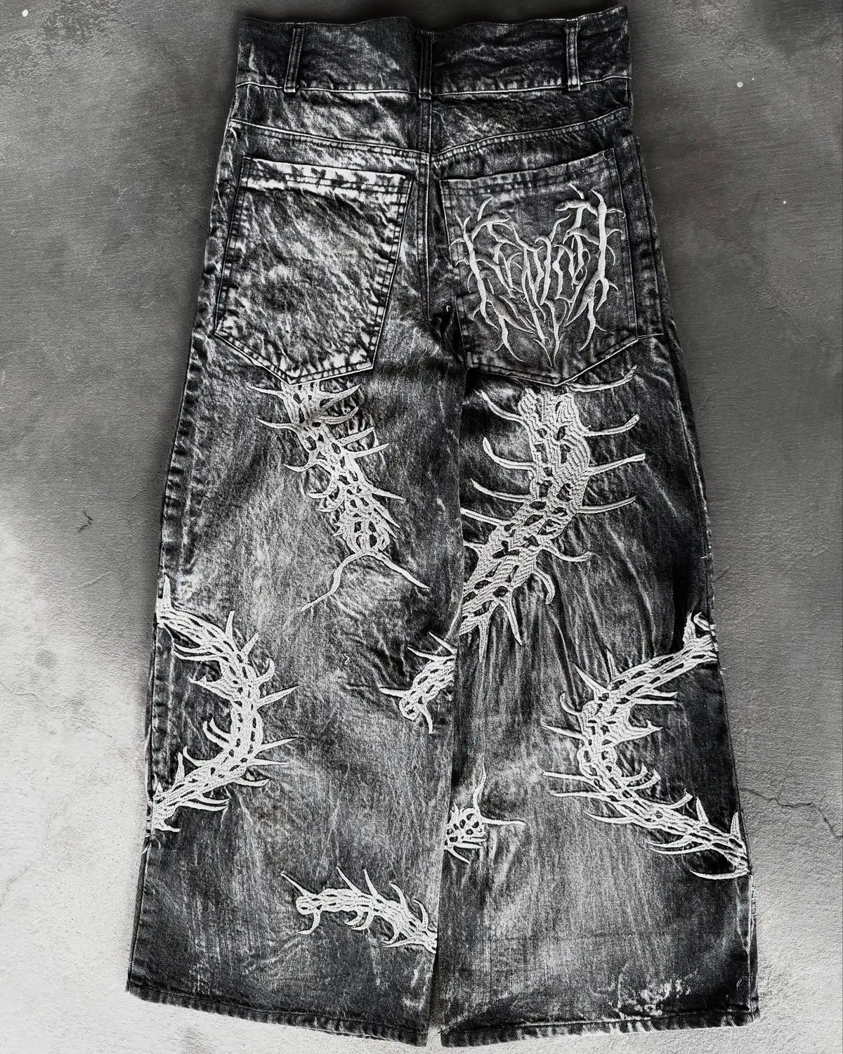 American Trend Retro Gothic Embroidery Graphics Washed Baggy Jeans Women's Y2K New Harajuku Hip-Hop Punk Rock Couple Street Wear - Matrix Studios