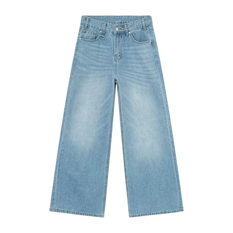 IEFB Summer Men's Denim Pants Old Blue Washed Male Jeans Straight Casual Menwear Loose Wide Leg Trousers New Fashion 9C354 - Matrix Studios