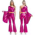 Womens 70S Disco Vintage Jumpsuit Metallic Shiny Flare Sleeve Bodysuit Hippie Bell Bottom Jazz Dance Carnival Rave Party Costume - Matrix Studios