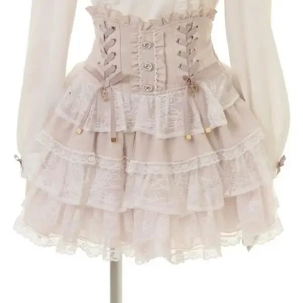 Japanese Lolita Lace Layered Skirt Women Anime High Waist Maid Style Sweet Ruffle Cake Skirt Kawaii Harajuku A-Line Mini Skirt - Matrix-studios.com