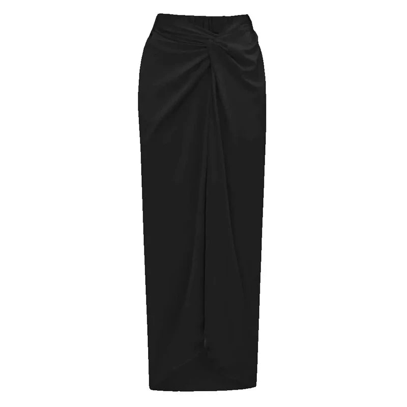 Fashion Solid Beach Dress Women's Casual Elastic High Waist Slit Long Skirt Summer 2025 New Beachwear Spice Girl Bikini Cover Up - Matrix Studios