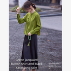 VIMLY New Chinese Style Women's Two-piece Set Autumn 2026 Long Sleeve Top Satin Midi Skirt Elegant Fashion Matching Outfit 31785 - Matrix-studios.com