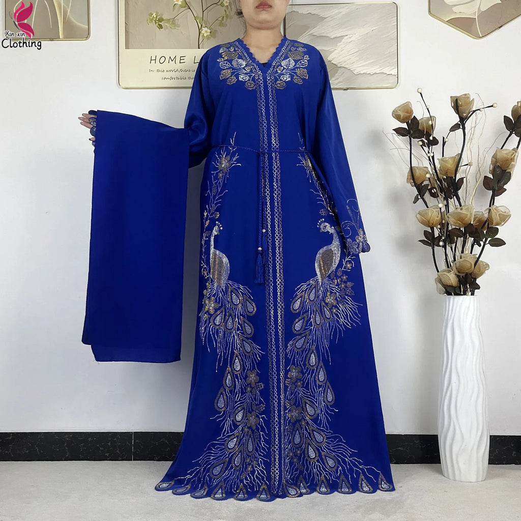 2026New Dubai Muslim Women Modest Dress Diamond Chiffon Elegant Arabic Femme Hijab African Abaya Islamic Long Sleeve Turkey Robe - Matrix-studios.com
