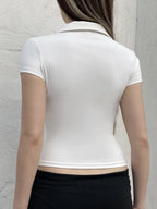 Black Polo Collar T-Shirt Slim Sexy Short-Sleeved Summer Women's Short Top - Matrix-studios.com