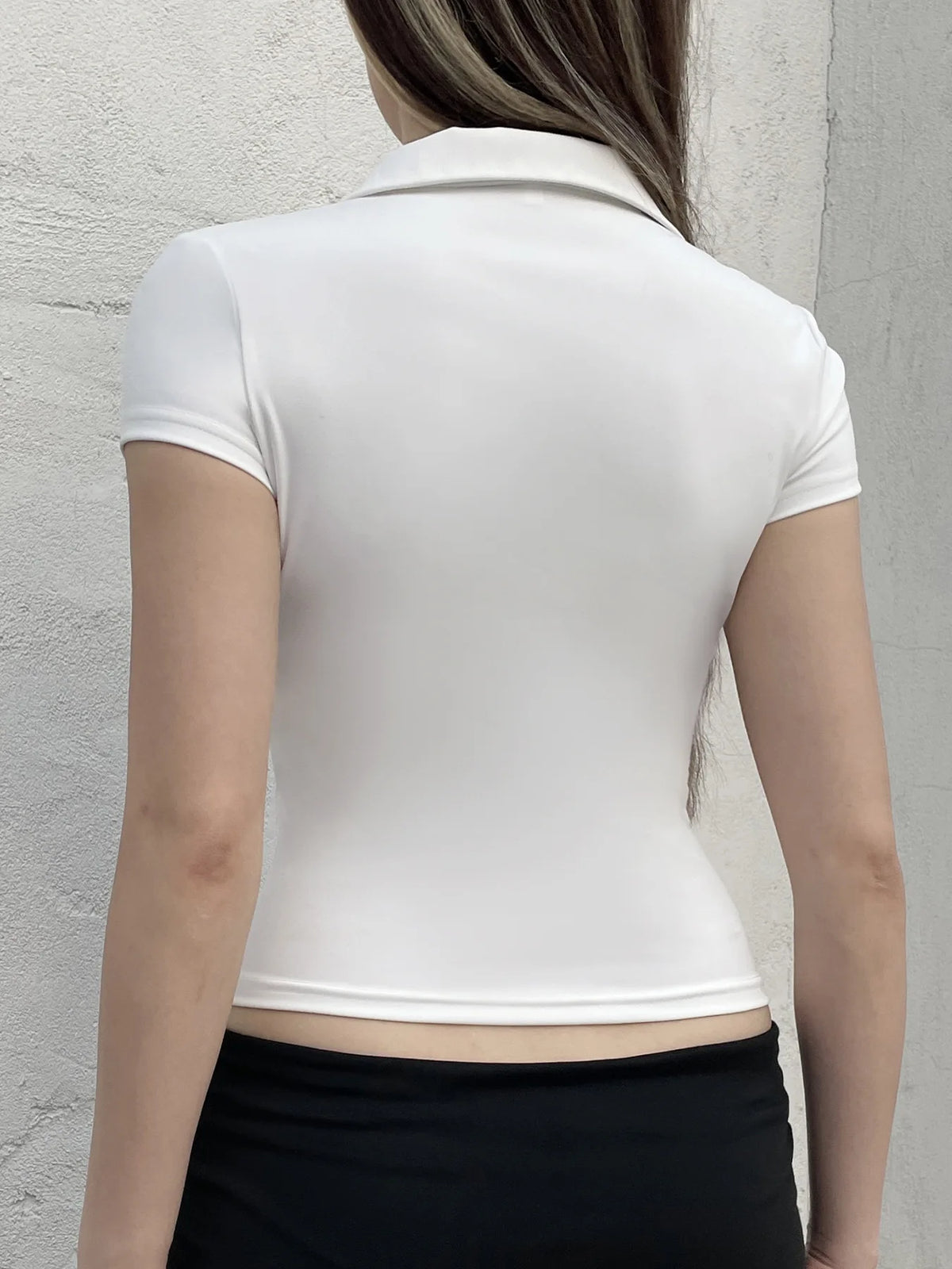 Black Polo Collar T-Shirt Slim Sexy Short-Sleeved Summer Women's Short Top - Matrix-studios.com
