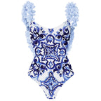 Fashion Women's Clothing One Piece Navy Print Swimsuit Bikini Set Beach Skirt Polyester Bodysuit Swimwear Style Wear Maxi Dress - Matrix Studios