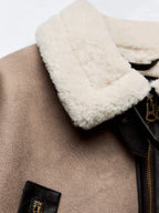 Ailegogo Streetwear Women Retro Loose Spliced Faux Leather Soft Fur Short Jacket Winter Female Zipper Belt Coat Vintage Outwear - Matrix Studios
