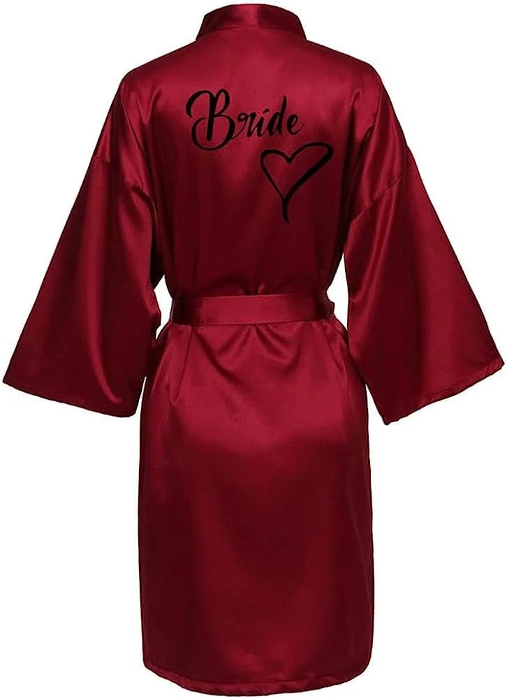 Women Silk Satin Short Night Printing Robe Kimono Robe Fashion Bath Robe Sexy Bathrobe Femme Wedding Bride Bridesmaid M024