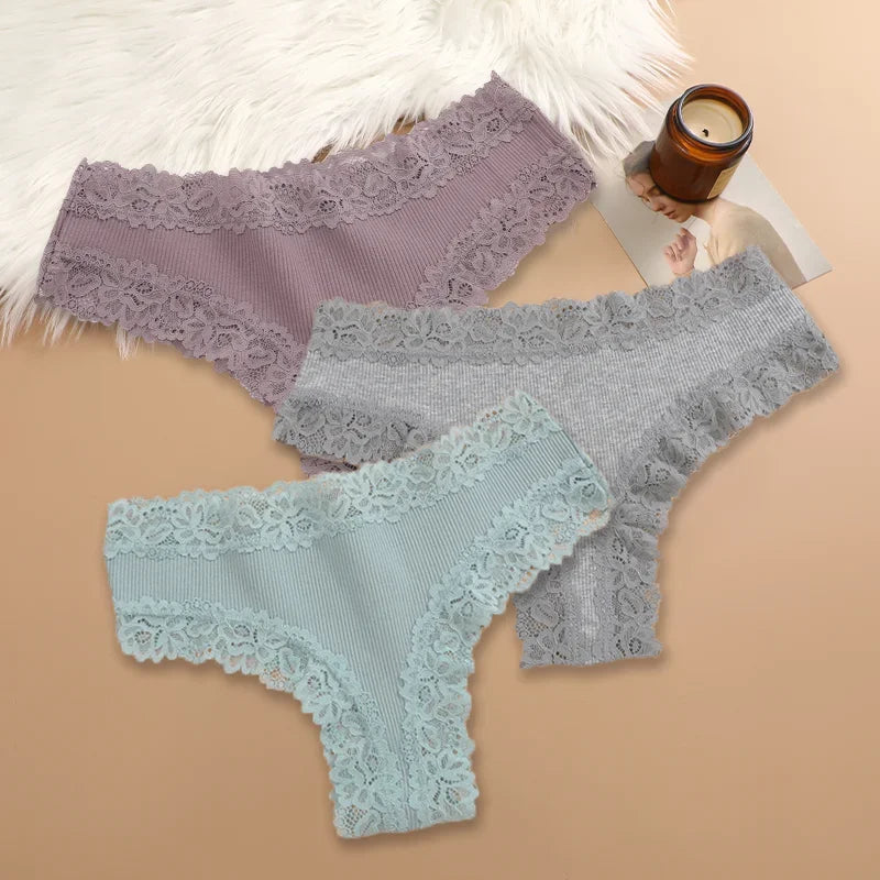 3Pcs/set Women Cotton Lace Panties Floral Intimate Underwear Trendy Patchwork Lace Briefs Female Soft Underpants Lingerie S-XL - Matrix Studios