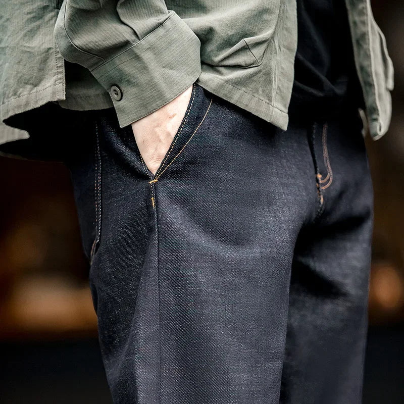 Maden Vintage 13.5OZ Selvedge Raw Denim Jeans Cotton Straight Denim Pants Men's Heavyweight Blue Zip Fly with Pockets Trousers - Matrix Studios