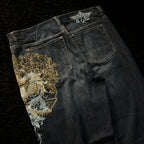 American Trend Retro Gothic Embroidery Graphics Washed Baggy Jeans Women's Y2K New Harajuku Hip-Hop Punk Rock Couple Street Wear - Matrix Studios