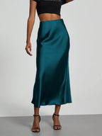 21 Colors New 2026 Women's Elegant High Waist Satin Long Skirts Female Summer Solid Color Faldas - Matrix-studios.com