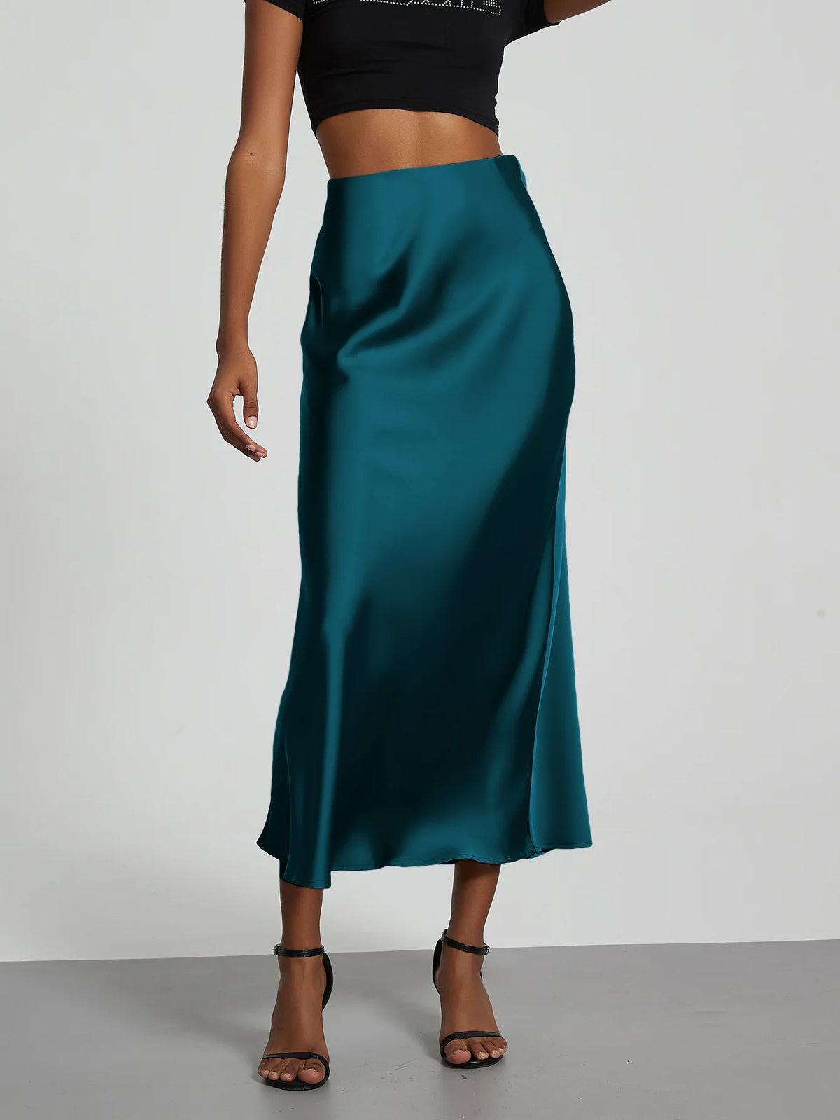21 Colors New 2026 Women's Elegant High Waist Satin Long Skirts Female Summer Solid Color Faldas - Matrix-studios.com