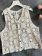 Embroidered Floral Crochet Vest for Women Hollow-out Open Knit Sleeveless Cardigan Boho Summer Festival Outfit - Matrix Studios