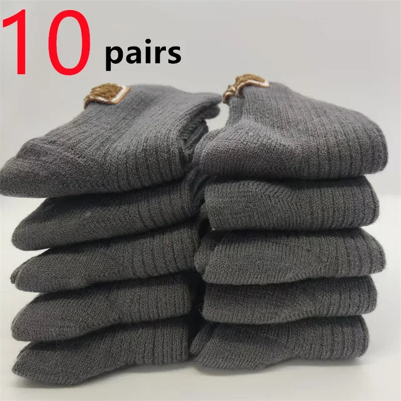 5/10 Pairs Socks Women Luxury Designer Cashmere Wool Sock Solid Warm Thick Pile Embroidered Logo Mid-Calf female Snow Boot Socks - Matrix Studios