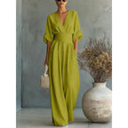Women's Jumpsuit Fashion High Waist V-neck Jumpsuits for Woman Sexy White Office Wide Leg Trousers Overalls Vacation Outfit New - Matrix Studios
