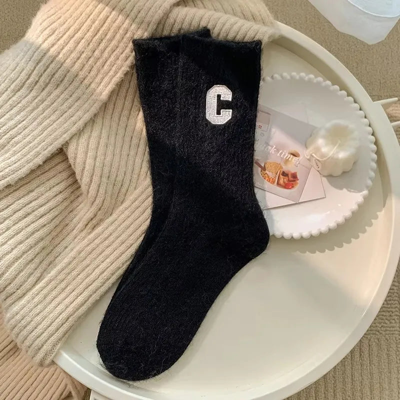 Luxury Women Wool Socks Warm Winter Thick Cashmere Casual Japanese Fashion Solid Color Comfortable Home Sock Long High Quality - Matrix Studios