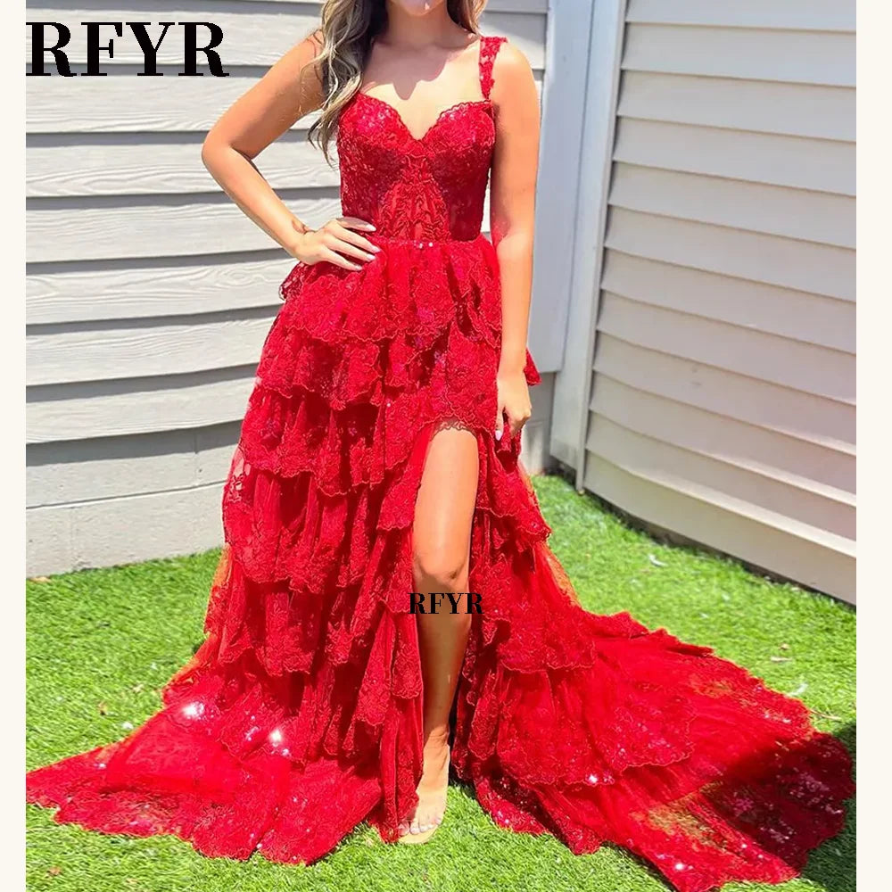 RFYR Puffy Evening Dress Off Shoulder Party Dresses Sweetheart Layered Prom Dress Appliques Evening Dress for Women Customized - Matrix Studios