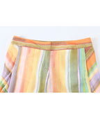 HH Fashion 2026 Women's Colorful Striped Two-Piece Set Summer Halter Neck Crop Top+Wide Leg Pants Resort Beach Outfit - Matrix-studios.com