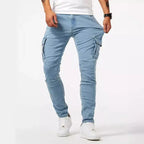Men Casual Pencil Jeans Male Elastic Multi Pocket Small Slim High Street Denim Pants Wash Solid Color Mid Waist Cargo Jeans - Matrix Studios