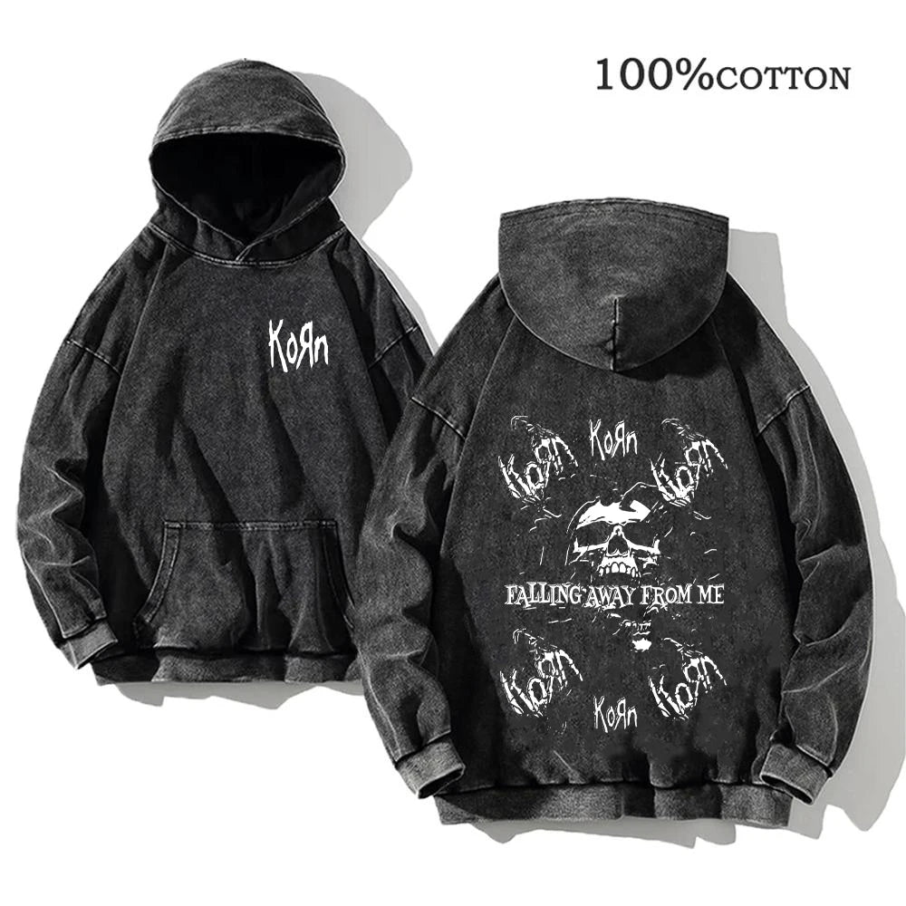 Korn Rock Band World Tour Hoodies Vintage Washed Men's Sweatshirts Cotton Hip Hop Streetwear Hooded Pullover Loose Y2K Tops - Matrix Studios