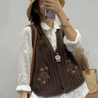 Vintage Embroidery Knitted Vests Sleeveless Cardigan Buttons Pockets Spring Autumn Tops Coats Waistcoat Design Trend Vests New - Matrix Studios