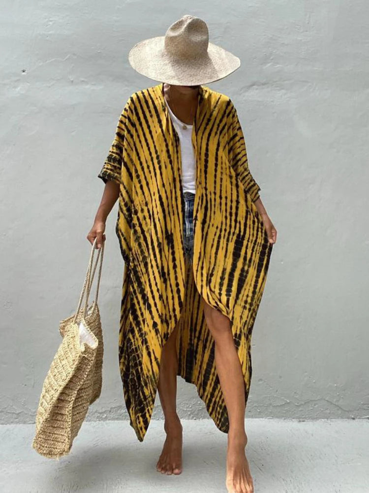 Beach Cover Ups for Swimwear Women Black Tie Dye Kimono Swimsuit Cape Summer Dress 2022 Beachwear Outfits Sales - Matrix Studios