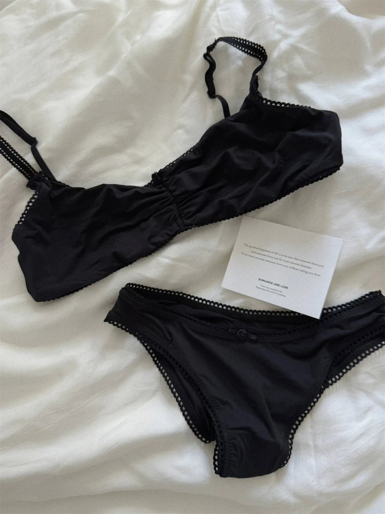 Lace Bra Set Woman Adjusted-strap Seamless Bras+Low Waist Panties Female Casual Simple Solid High Elasticity Lingerie Sets - Matrix-studios.com