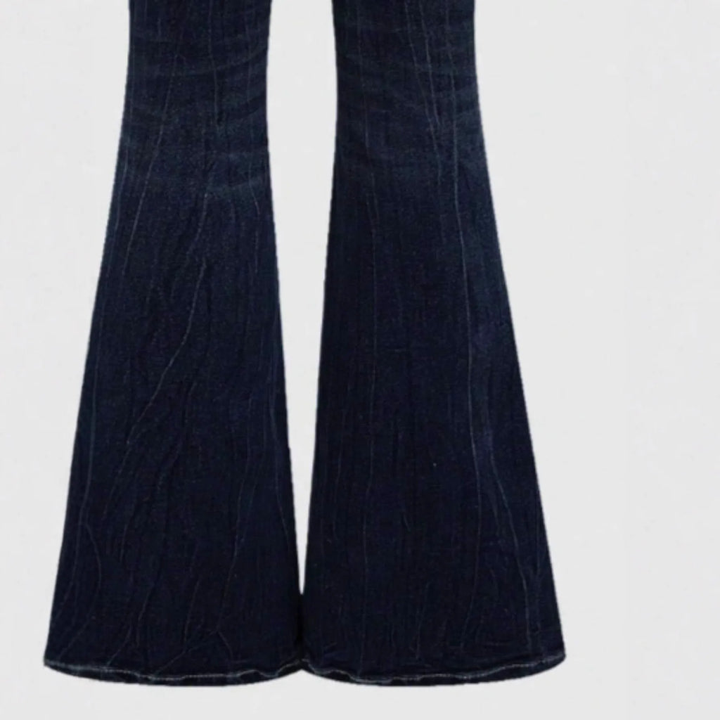 Jeans Flare Pants Women Vintage Boot Cut Embroidery Pockets Rhinestone Washed Female Distressed Denims Trousers Streetwear - Matrix-studios.com