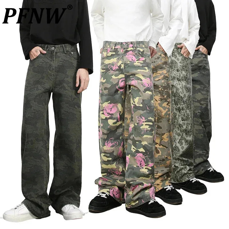 PFNW American 2025 New Tide Camouflage Jeans Men's Ins Loose Straight Wide Leg Casual Denim Pants Loose Male Trousers 12C2036 - Matrix Studios