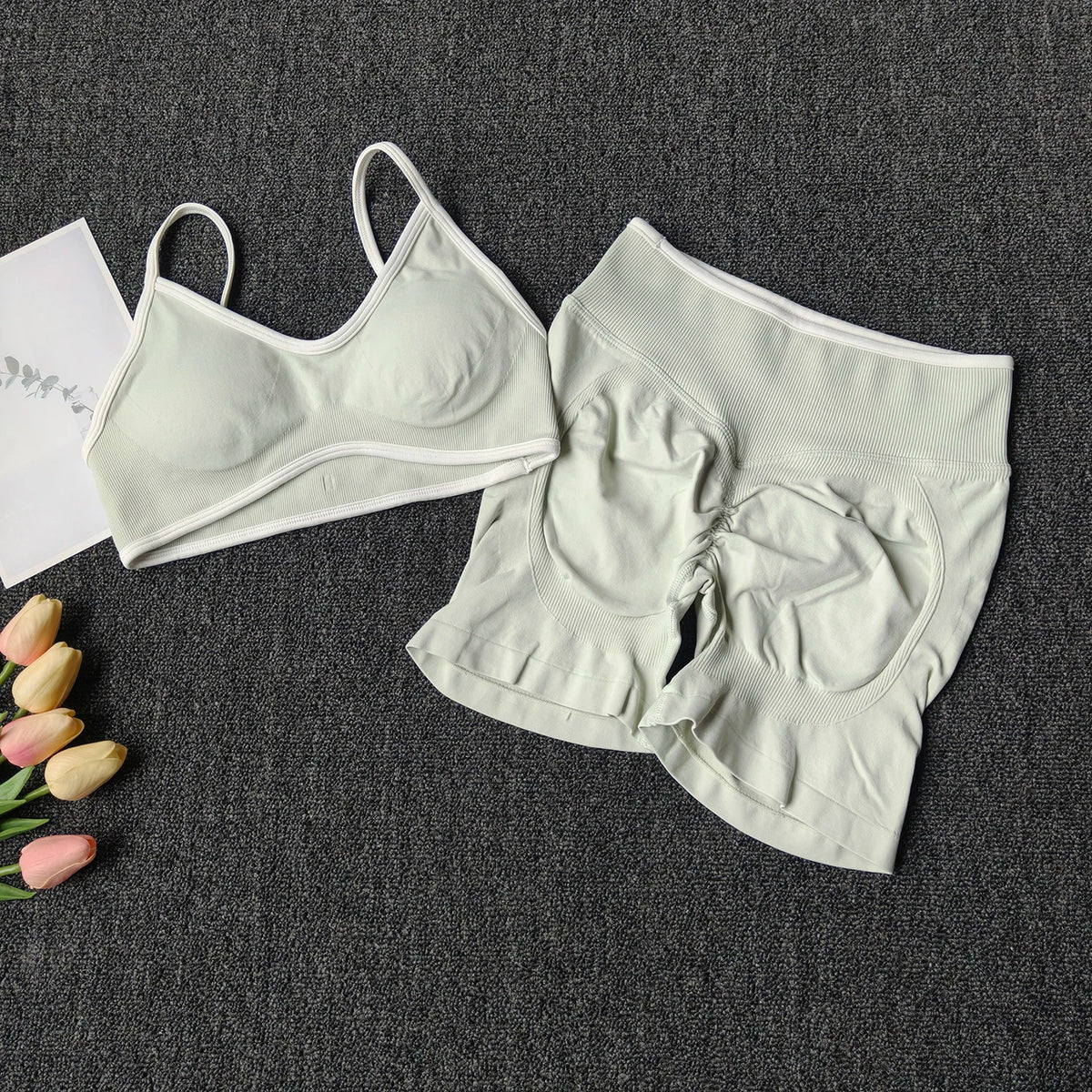 Peach Buttock Yoga Suit Women Gym Seamless Suspender Gathering Bra High Waist Hip Lifting Belly Tightening Shorts Fitness Set - Matrix-studios.com