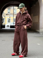 Women Tracksuits Winter Fleece Sweatsuit Brown Warm Crop Zipper Hoodies And Sweatpants Set For Women 2 Piece Velvet Pants Sets - Matrix-studios.com