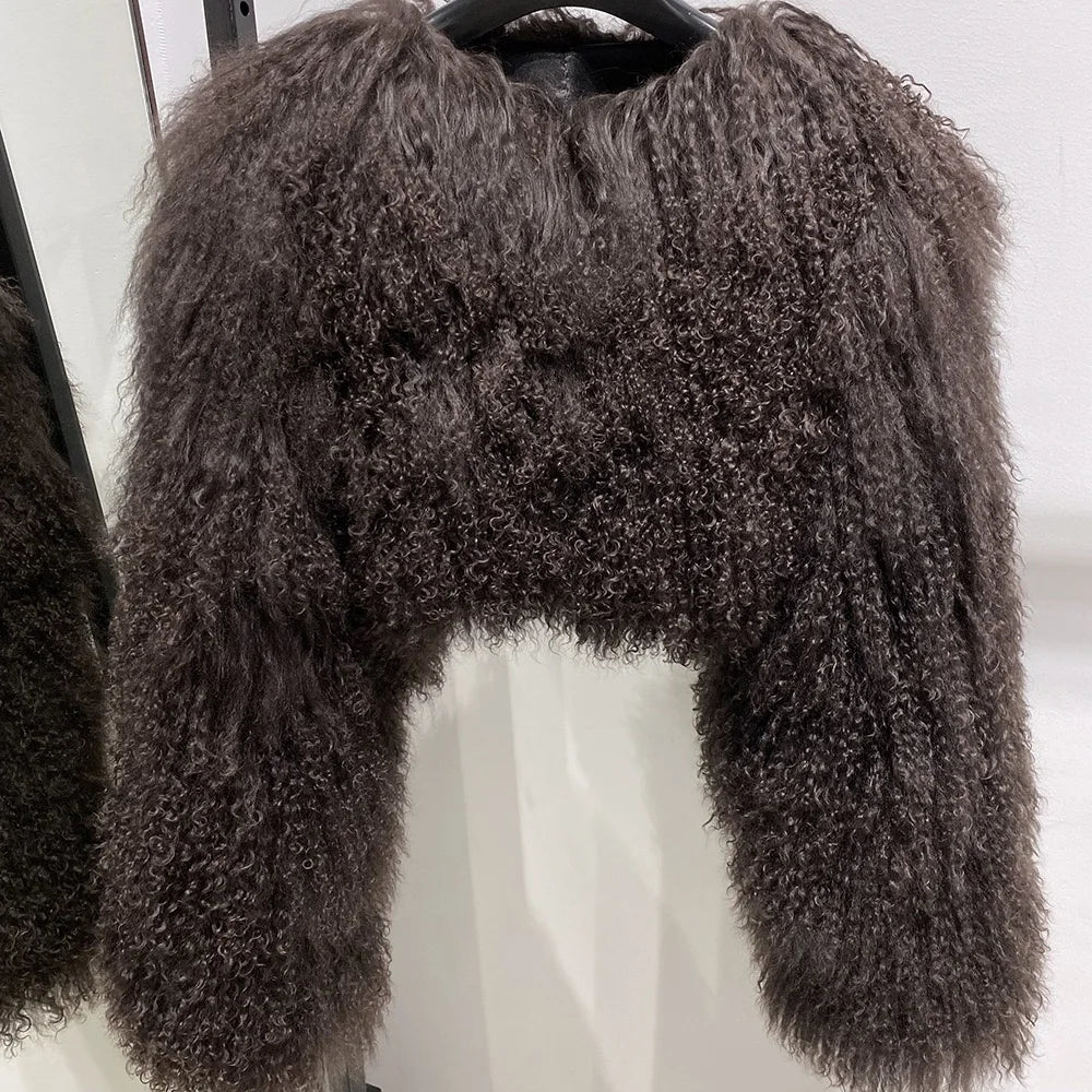 Short Genuine Fur Coat Mongolia Sheep Fur Long Sleeves Women's Warm Jacket - Matrix Studios