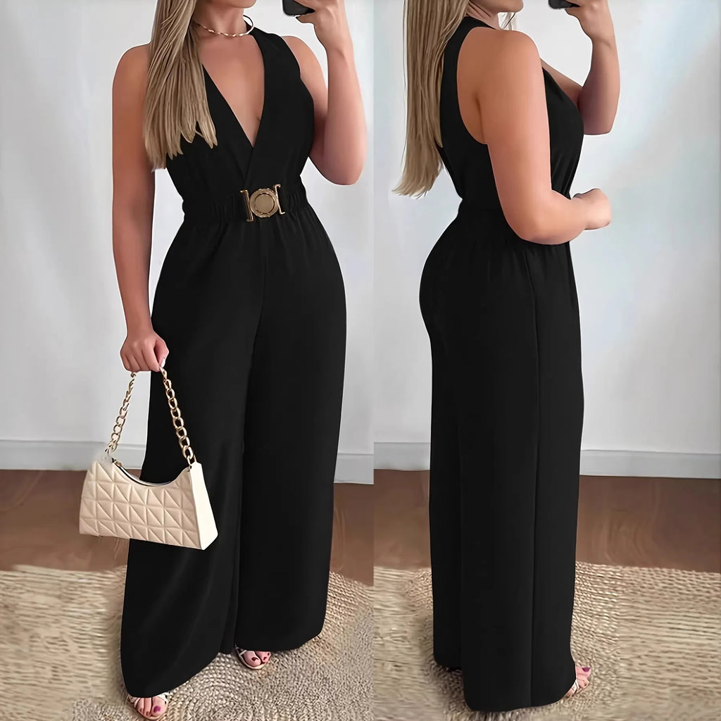 Jumpsuits women 2026 rompers Spring/Summer Deep V-neck sleeveless sexy jumpsuit wide-leg slim fashion jumpsuits women's clothing - Matrix Studios