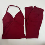 2 Pieces Set Yoga Leggings Set Women Backless Tank Tops High Waist Scrunch Gym Suit Fitness Clothes Outfit Yoga Set - Matrix-studios.com