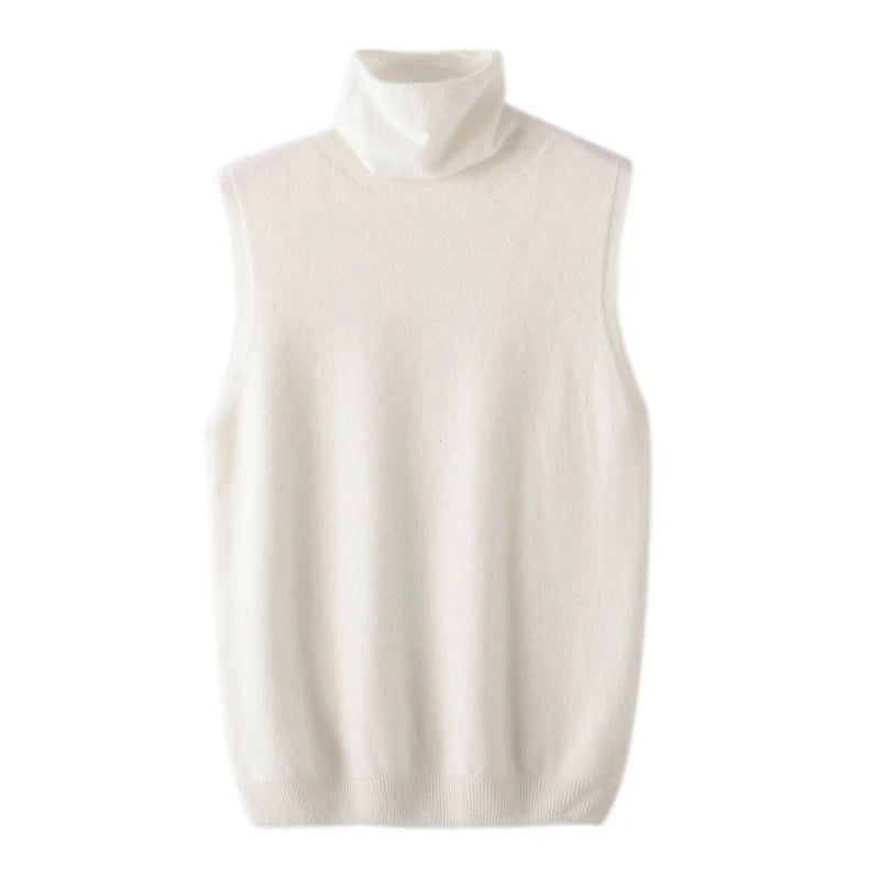 Women 100% Merino Wool Sleeveless Pullovers Turtleneck Sweater Waistcoat Wool Knitwear Spring Autumn Winter Fashion Vest Tops - Matrix Studios