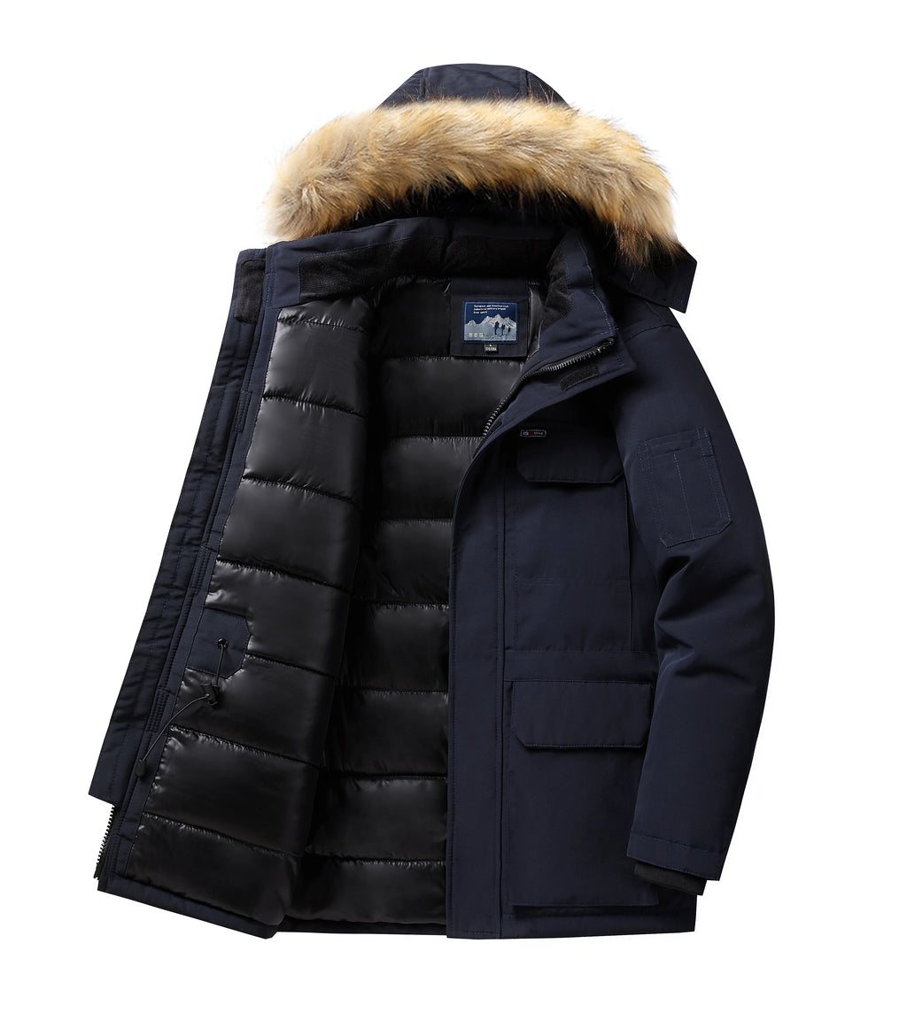-30 Degree Winter Down Jacket Men Down Cotton Parkas Coat Mid-length Large Fur Collar Male Thicken Coat Snow Overcoat Parka - Matrix Studios