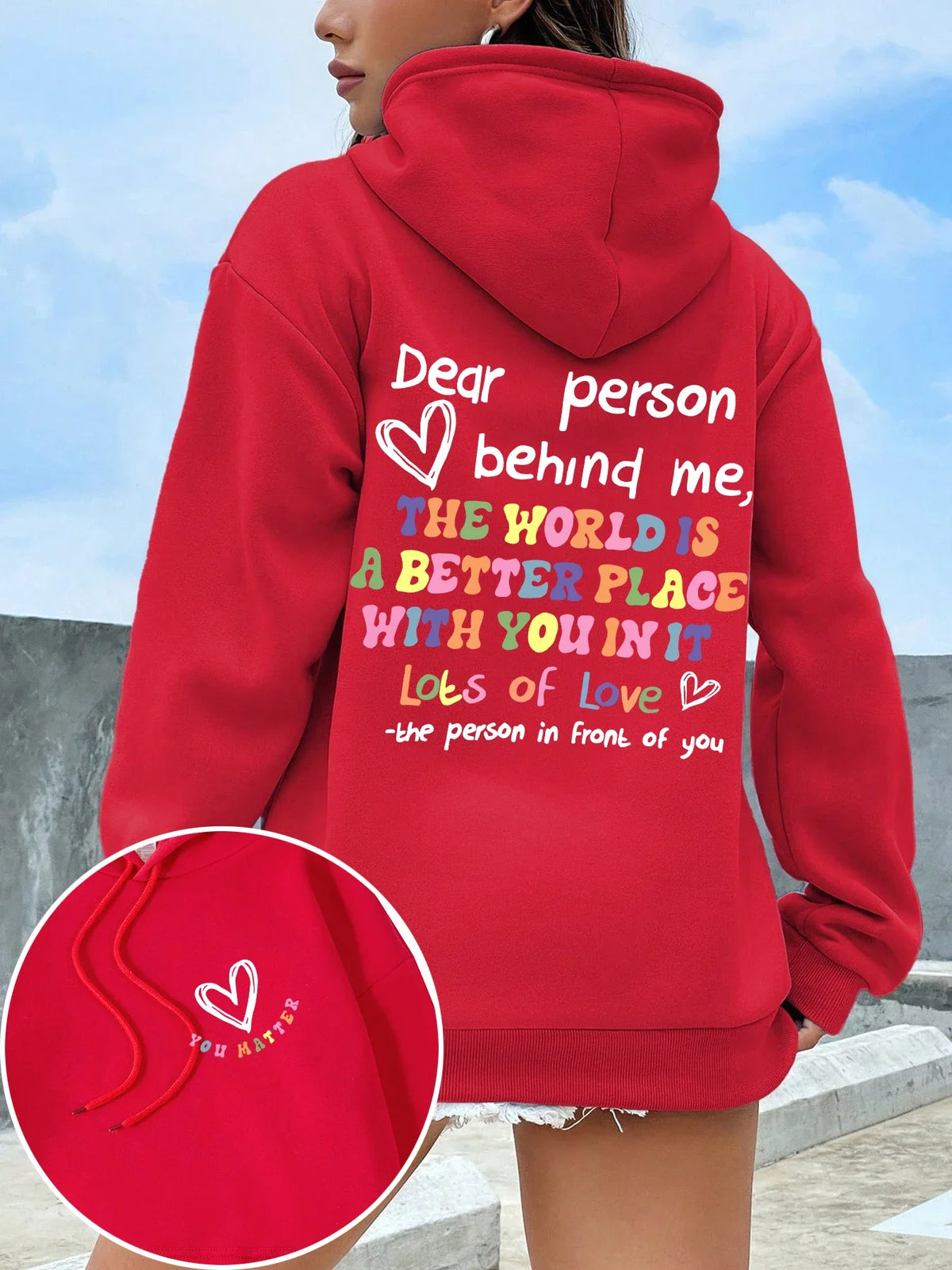 Dear Person Behind Me Hoodie Women Colored Letters Warm Fleece Woman Hoody Fur-liner Spring Autumn Hoodies Y2K Casual Tops - Matrix Studios