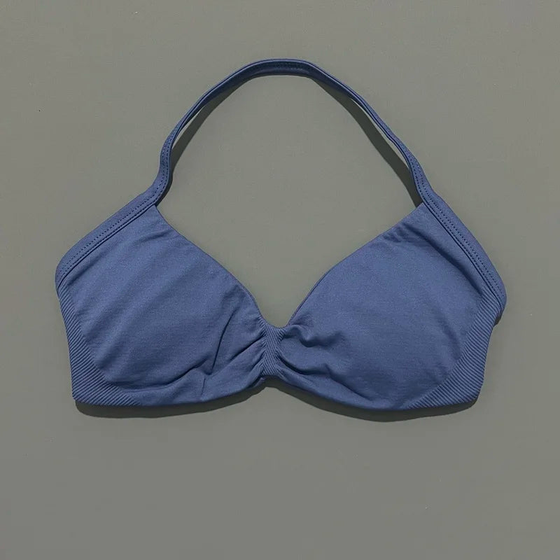 HISTELLO Impact Strappy Bra Women High Support Push up Gym Top Seamless Padded Sports Bra Scrunch Halter Workout Yoga Underwear - Matrix Studios