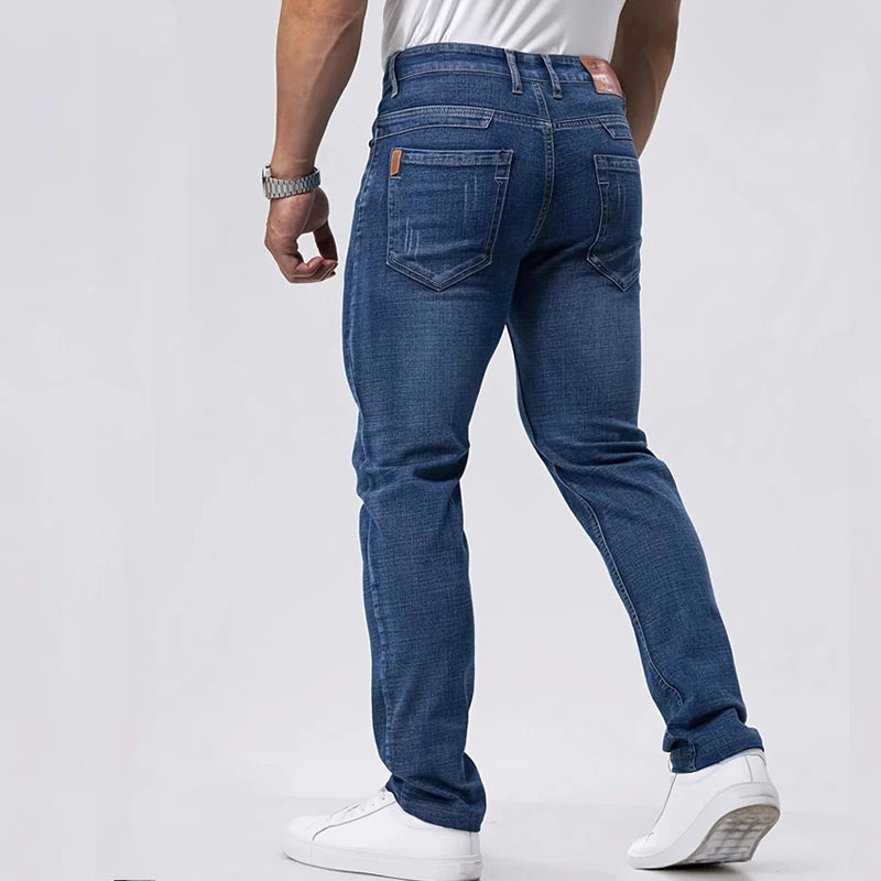 Spring Autumn Business Men Jeans Casual Straight Stretch Fashion Classic Black Sky Blue Grey Work Denim Trousers Brand Clothing - Matrix Studios