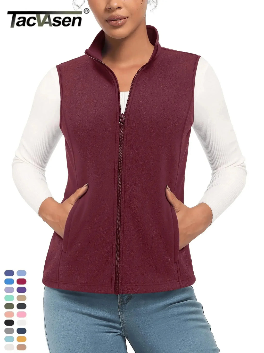 TACVASEN Fleese Sleeveless Vests Womens Fall Winter Thermal Hiking Golf Waistcoats Soft Casual Outerwear Zip Jackets 4 Pockets - Matrix Studios