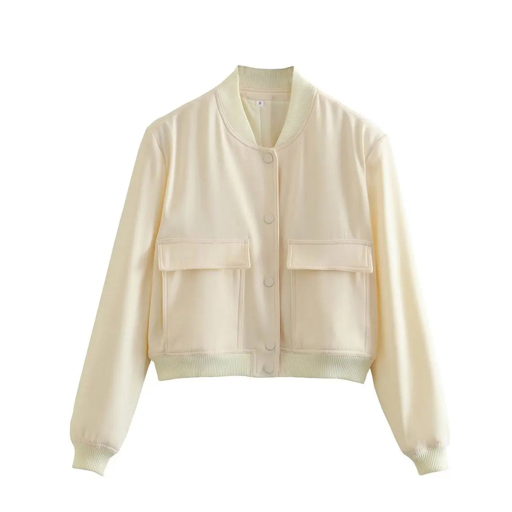 Willshela Women Fashion Solid Bomber Jackets Coat With Pockets V-Neck Single Breasted Long Sleeves Female Chic Lady Outfits - Matrix-studios.com