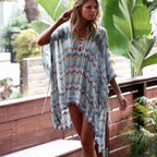Cotton Crochet Tunic Mini Dresses Women Cover Up Bikini Sexy Hollow Out Deep V Neck Lace-Up Summer Vestidos Boho Beach Robe - Matrix Studios