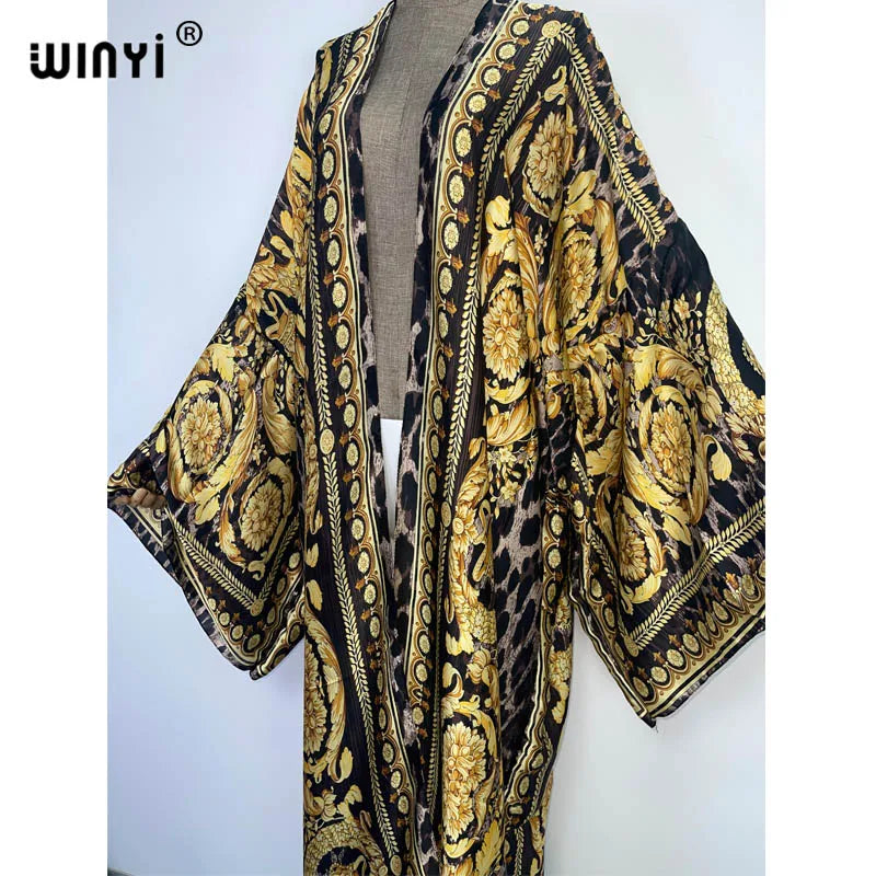 WINYI 2022 africa Boho Printed Long Kimono Dress Bikini Wrap Cover-ups Women Summer Clothes Beach Wear Swim Suit Cover Up kaftan - Matrix Studios
